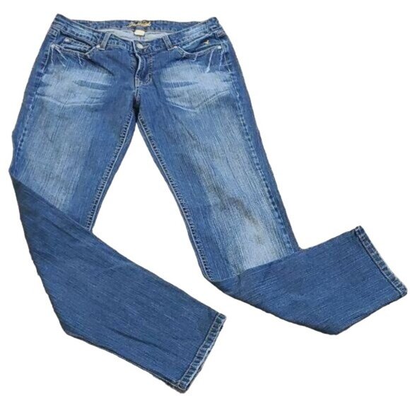 Grane Size 9 Junior Straight Leg Distressed Factory Faded Jeans - Picture 1 of 6